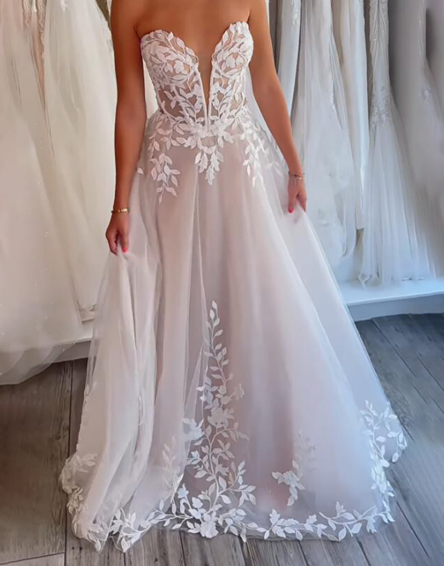Luolandi A Line Off The Shoulder Lace Applique Wedding Dress Sexy Beautiful
